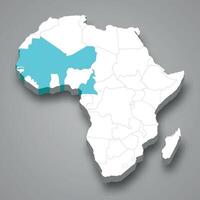 français Ouest Afrique emplacement dans Afrique 3d carte vecteur