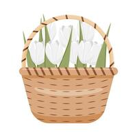 tulipes dans osier panier sur blanc Contexte. vecteur illustration. printemps