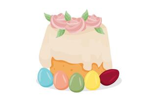 Pâques fait maison gâteau avec coloré des œufs isolé sur une blanc Contexte. vecteur illustration