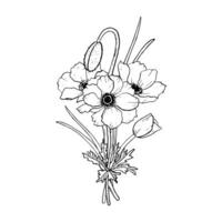 bouquet de champ coquelicots noir et blanc graphique vecteur illustration pour printemps mariage conception et floral les mères journée cartes