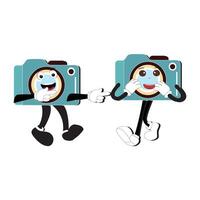 caméra rétro mascotte personnage dessin animé, caméra mascotte est souriant et avec les pouces en haut. vecteur main tiré illustration