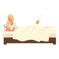 femme utilisant un téléphone sur le lit vecteur