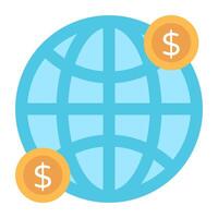 dollar pièces de monnaie avec globe, icône de global économie vecteur