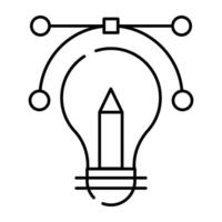 crayon à l'intérieur ampoule, linéaire conception de l'écriture idée icône vecteur