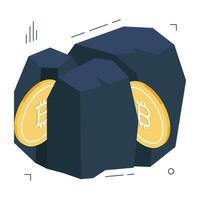 pièces de monnaie avec montagnes mettant en valeur bitcoin exploitation minière vecteur