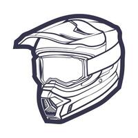 ligne art moto casque isolé sur blanc Contexte vecteur illustration