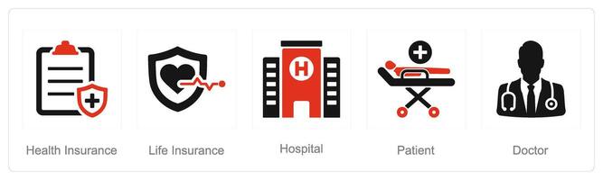 une ensemble de 5 santé vérification Icônes comme santé assurance, la vie assurance, hôpital vecteur