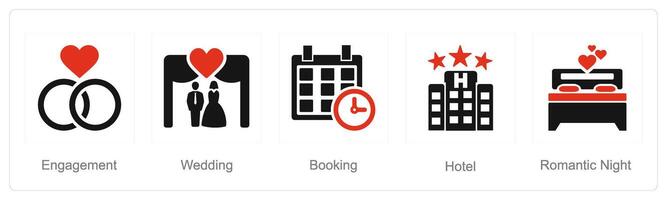 une ensemble de 5 voyage de noces Icônes comme engagement, mariage, réservation vecteur