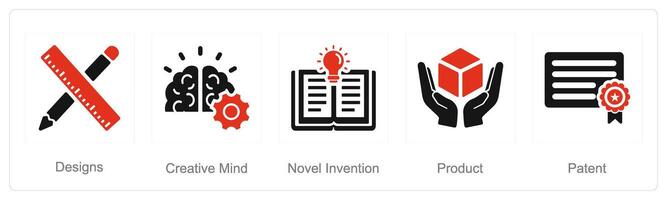 une ensemble de 5 intellectuel propriété Icônes comme conceptions, Créatif esprit, roman invention vecteur