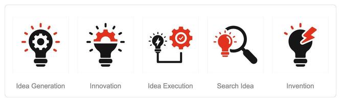une ensemble de 5 idée Icônes comme idée génération, innovation, idée exécution vecteur