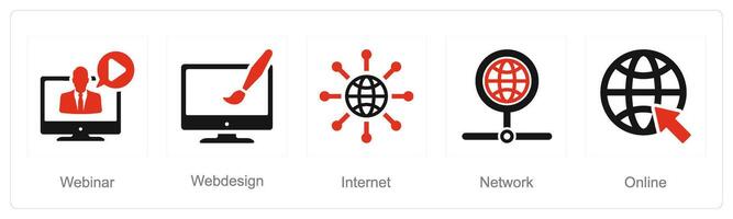 une ensemble de 5 l'Internet ordinateur Icônes comme séminaire en ligne, la toile conception, l'Internet vecteur