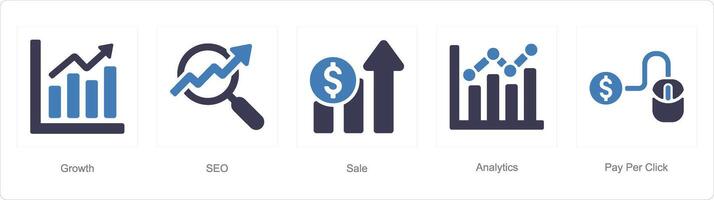 une ensemble de 5 numérique commercialisation Icônes comme croissance, référencement, vente vecteur