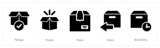 une ensemble de 5 livraison Icônes comme emballer, produit, parcelle vecteur