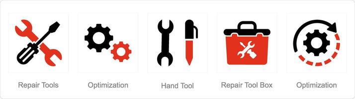 une ensemble de 5 mélanger Icônes comme réparation outils, optimisation, main outil vecteur