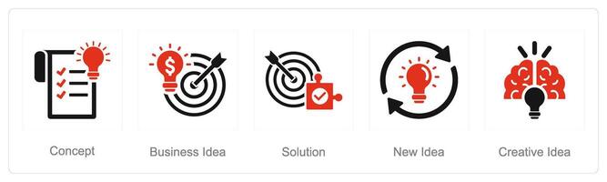 une ensemble de 5 idée Icônes comme concept, affaires idée, Solution vecteur