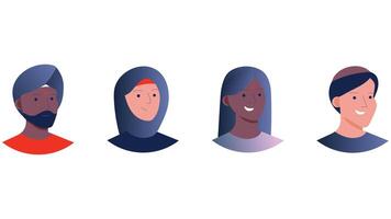 diverse multinational adulte gens profil tête personnages vecteur illustration