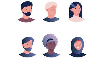 diverse multinational adulte gens profil tête personnages vecteur illustration