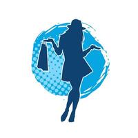 silhouette de une svelte Jeune femme porter achats Sacs. vecteur