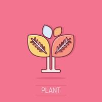 feuille icône dans bande dessinée style. plante dessin animé vecteur illustration sur isolé Contexte. fleur éclaboussure effet signe affaires concept.