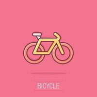 vélo icône dans bande dessinée style. bicyclette dessin animé vecteur illustration sur isolé Contexte. cycle Voyage éclaboussure effet affaires concept.