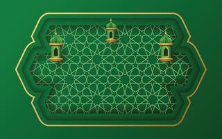 islamique frontière Cadre vert Couleur avec lanterne ornement et Ramadan kareem modèle Contexte vecteur