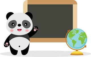 mignonne Panda avec école tableau noir et globe vecteur