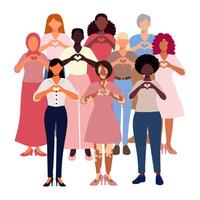 international aux femmes journée. inspirer inclusion. femmes plié leur mains dans forme de une cœur vecteur
