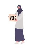 femme vêtue d'un hijab sombre avec une affiche de vote vecteur