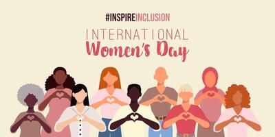 international aux femmes journée bannière. inspirer inclusion. Mars 8e vecteur