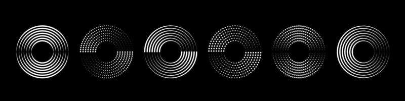 ensemble de demi-teinte circulaire à pois cadres, minimaliste géométrique logo. cercle points texture isolé sur noir Contexte. vecteur abstrait conception élément