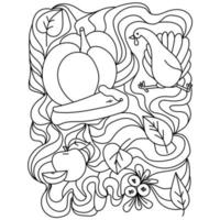 page de coloriage de Thanksgiving, dinde, tarte et citrouille avec des motifs ornés vecteur