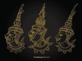 art thaï traditionnel, peinture vecteur fond noir