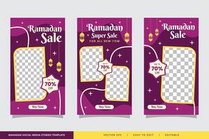 ensemble de social médias histoires Ramadan modèle. portrait islamique Contexte design.poster, dépliant, bannière, brochure vecteur