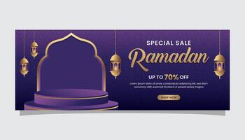 Ramadan kareem vente la toile bannière remise islamique un événement avec podium illustration vecteur