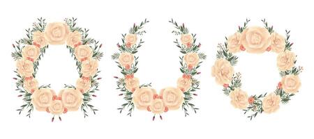 collection de cadres floraux. ensemble de jolies fleurs rétro disposées en forme de couronne parfaite pour les invitations de mariage et les cartes d'anniversaire vecteur
