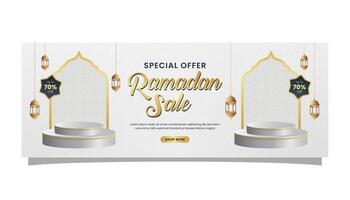 Ramadan kareem vente bannière islamique nettoyer Contexte avec vide espace pour photo produit et podium vecteur