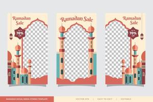 Ramadan vente social médias histoires bannière remise modèle conception avec mosquée illustration vecteur