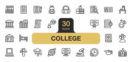 ensemble de 30 Université icône élément ensemble. comprend sac à dos, idée, diplômé, recherche, étude, Université et plus. contour Icônes vecteur collection.