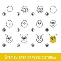 jeu pour enfants pour développer les compétences de dessin avec un niveau de jeu facile pour les enfants d'âge préscolaire, tutoriel éducatif de dessin pour le visage d'abeille vecteur