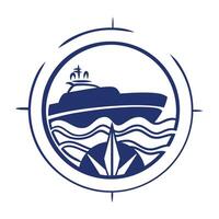 bleu vecteur bateau logo dessiner avec vagues et cercle