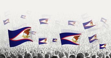 abstrait foule avec drapeau de américain samoa. les peuples manifestation, révolution, la grève et manifestation avec drapeau de américain samoa. vecteur