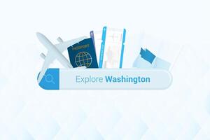 recherche des billets à Washington ou Voyage destination dans Washington. recherche bar avec avion, passeport, embarquement passer, des billets et carte. vecteur
