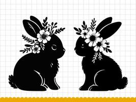 lapin silhouette illustration avec fleur couronne. vecteur