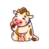 mignonne vache dessin animé personnage en mangeant la glace crème vecteur