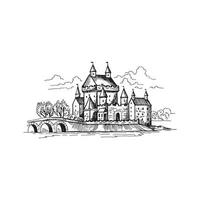 châteaux médiévaux vieux bâtiments de la tour architecture vintage châteaux gothiques anciens illustrations dessinées à la main tour de la ville tourisme bâtiment château célèbre