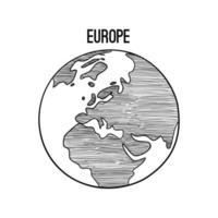 globe terrestre griffonnage planète esquissée carte amérique inde afrique continents illustrations dessinées à la main globe monde terre amérique afrique continent dans le monde entier vecteur