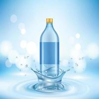 promotion de l'eau propre bouteille transparente debout liquide éclaboussures gouttes eau vecteur réaliste affiche illustration bouteille d'eau naturel propre bleu frais