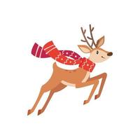 dessin animé cerf hiver célébration conte de fées animaux renne en cours d'exécution vecteur noël personnage renne heureux courir personnage bois avec illustration de couronne de traîneau
