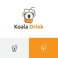 adorable logo de mascotte en verre de boisson de koala de fruits frais vecteur