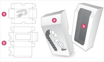 boîte et couvercle chanfreinés avec gabarit de découpe de fenêtre de tire et de bonbons vecteur